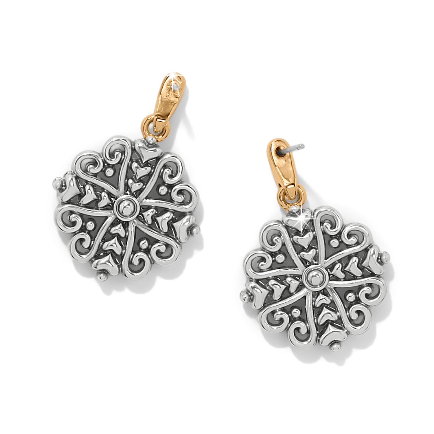 Alcazar Heart Two Tone Post Drop Earrings