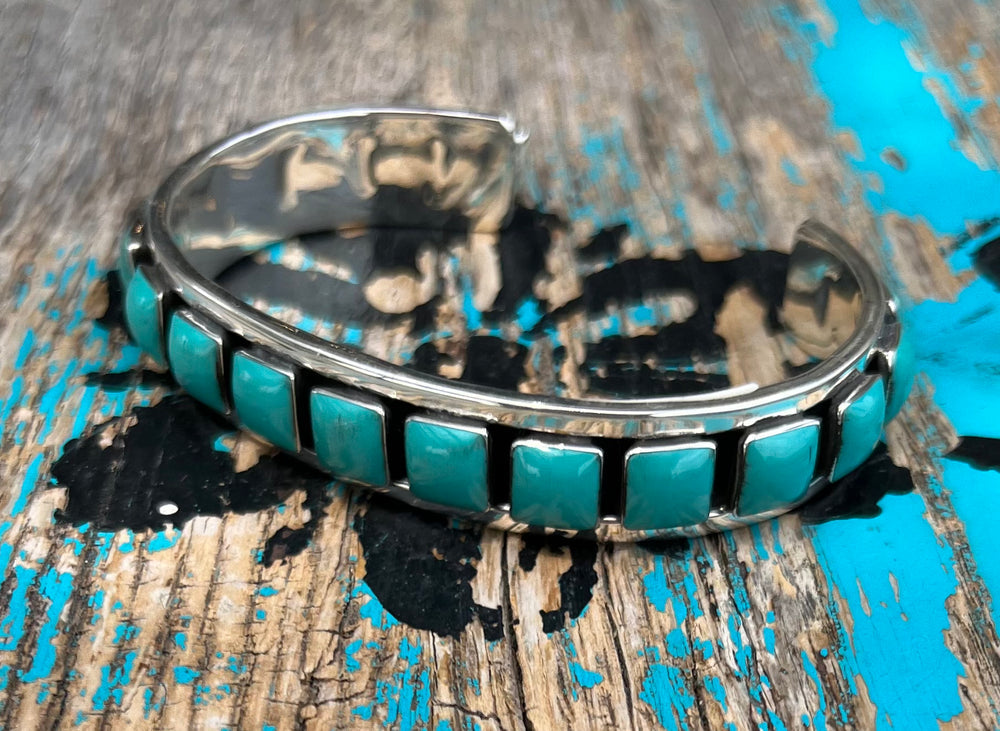 Sterling Silver Cuff Bracelet w/ All Over Turquoise Stones