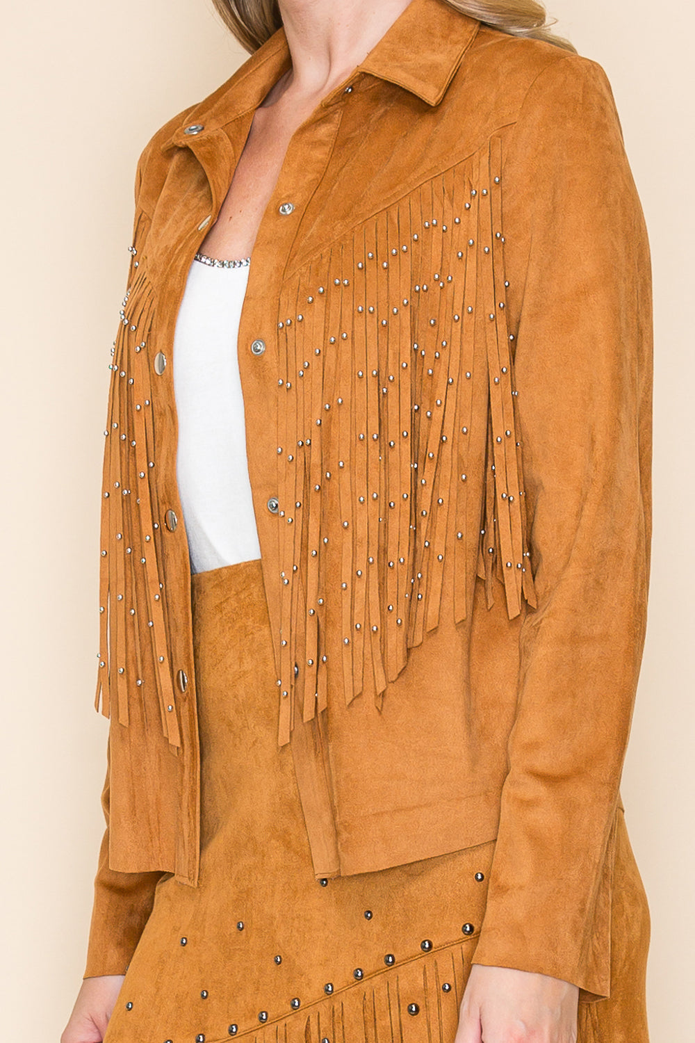 Camel Brown Ultra Suede Jacket w/ Fringe