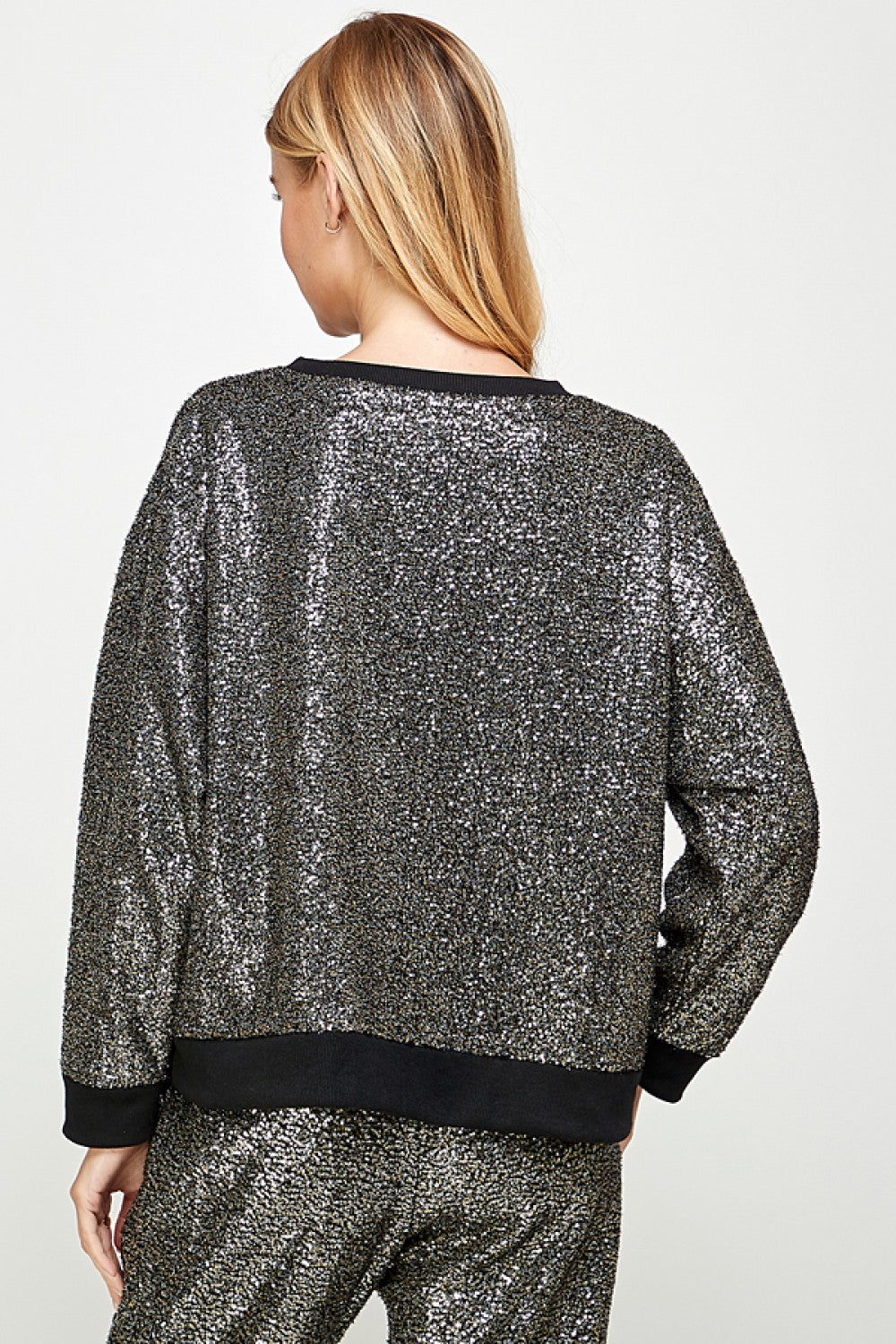Pewter Sequins Long Sleeve Top