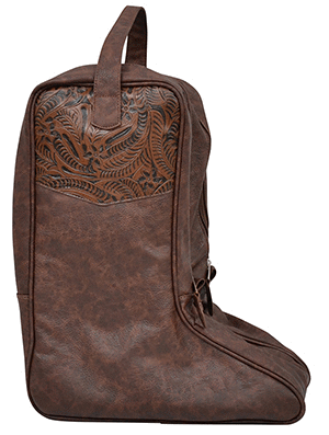 Brown Faux Leather Boot Bag w/ Tooled Yoke