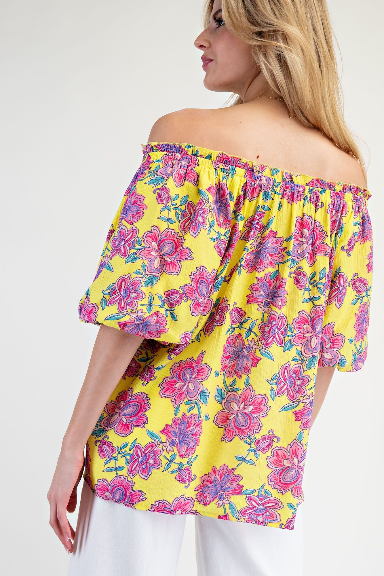 Lemon Floral Peasant Blouse