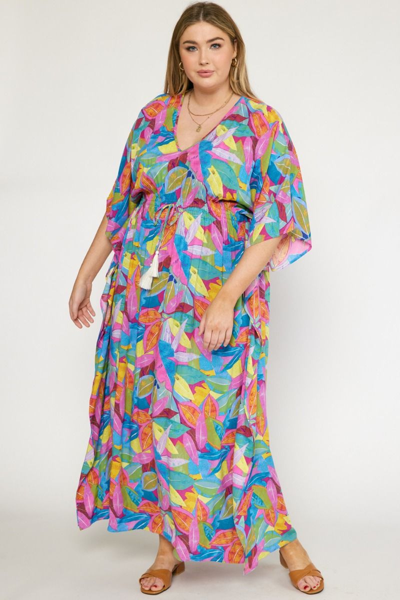Vibrant Tropical Print Maxi Dress