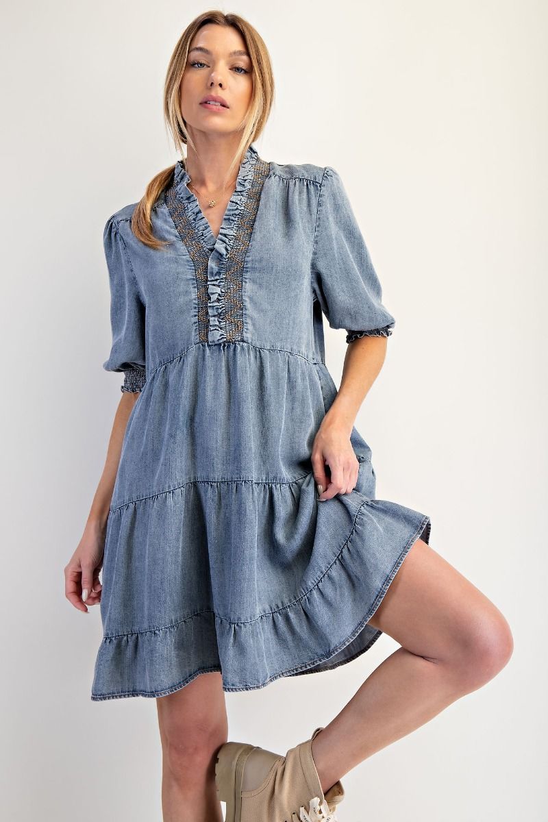 Short Sleeve Washed Denim Dress