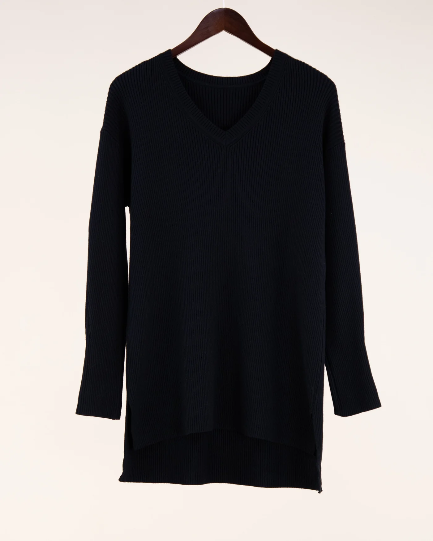 Black Rib Knit V-Neck Sweater