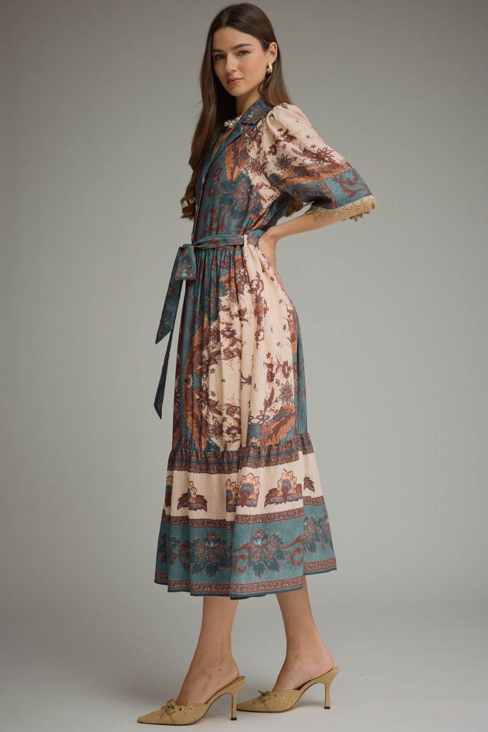 Vintage Paisley Belted Midi Dress 🍂✨