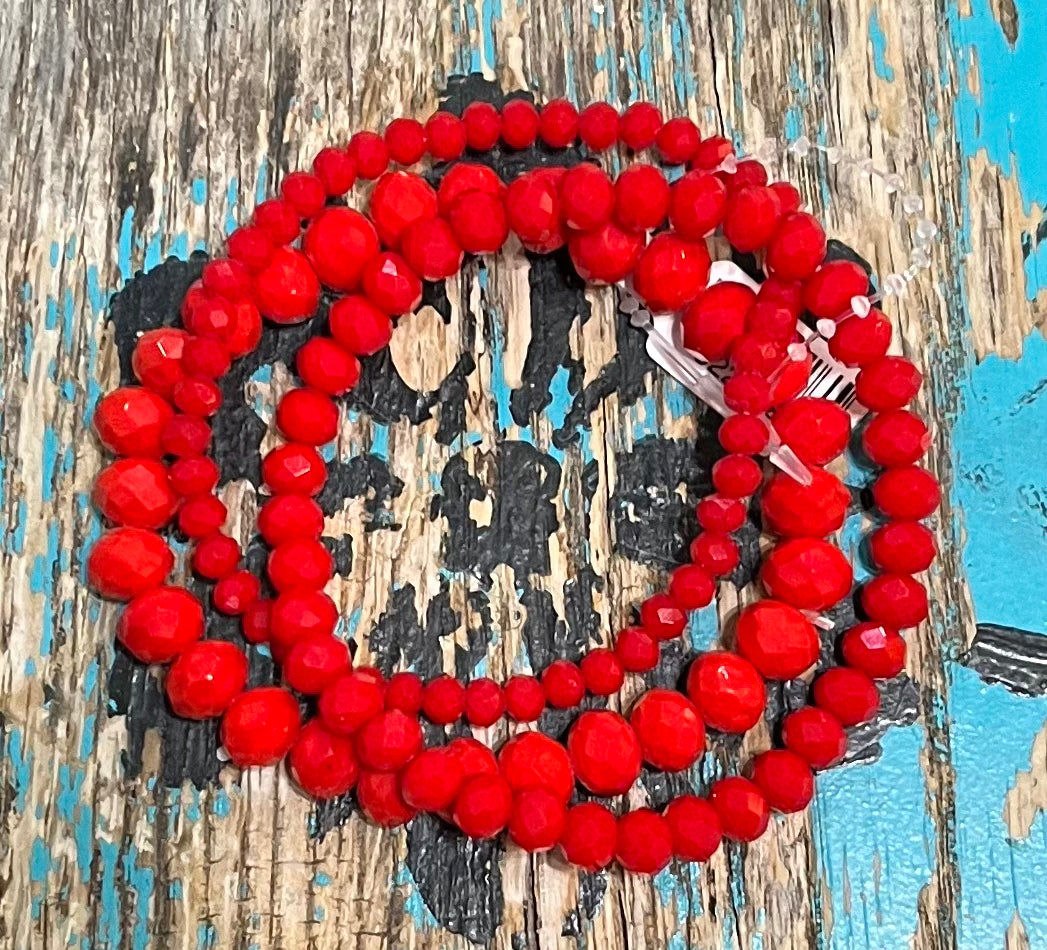 Triple Strand Bead Bracelet/Red/Orange