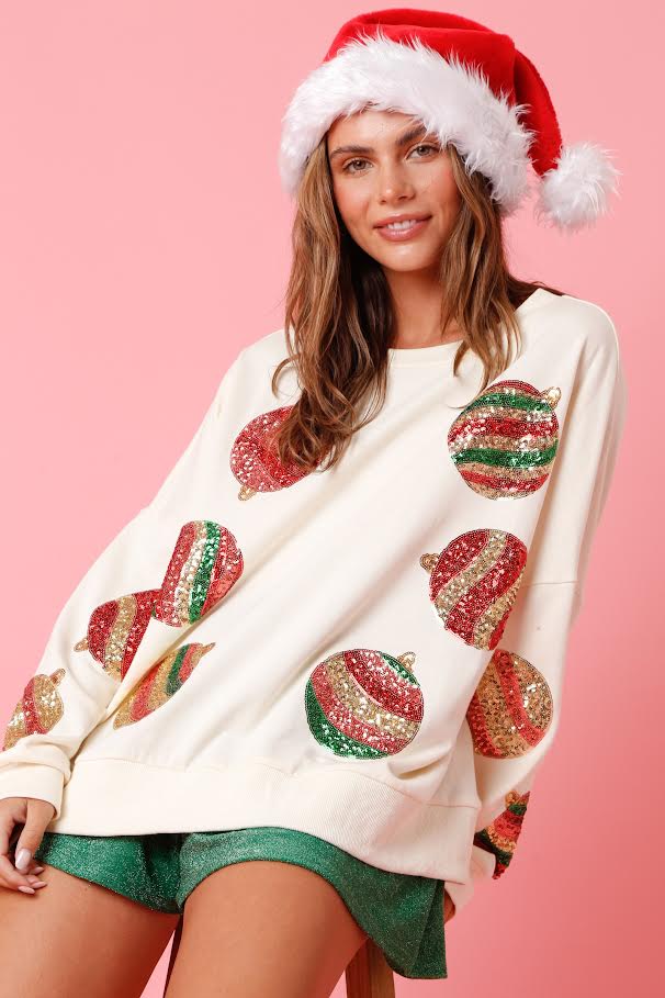 Ivory Sweatshirt w/ Sequin Ornaments