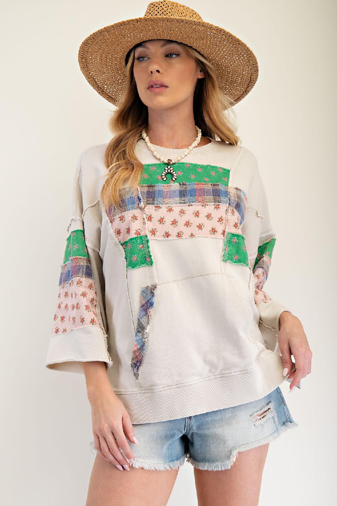 Rustic Roads Patchwork Knit Pullover