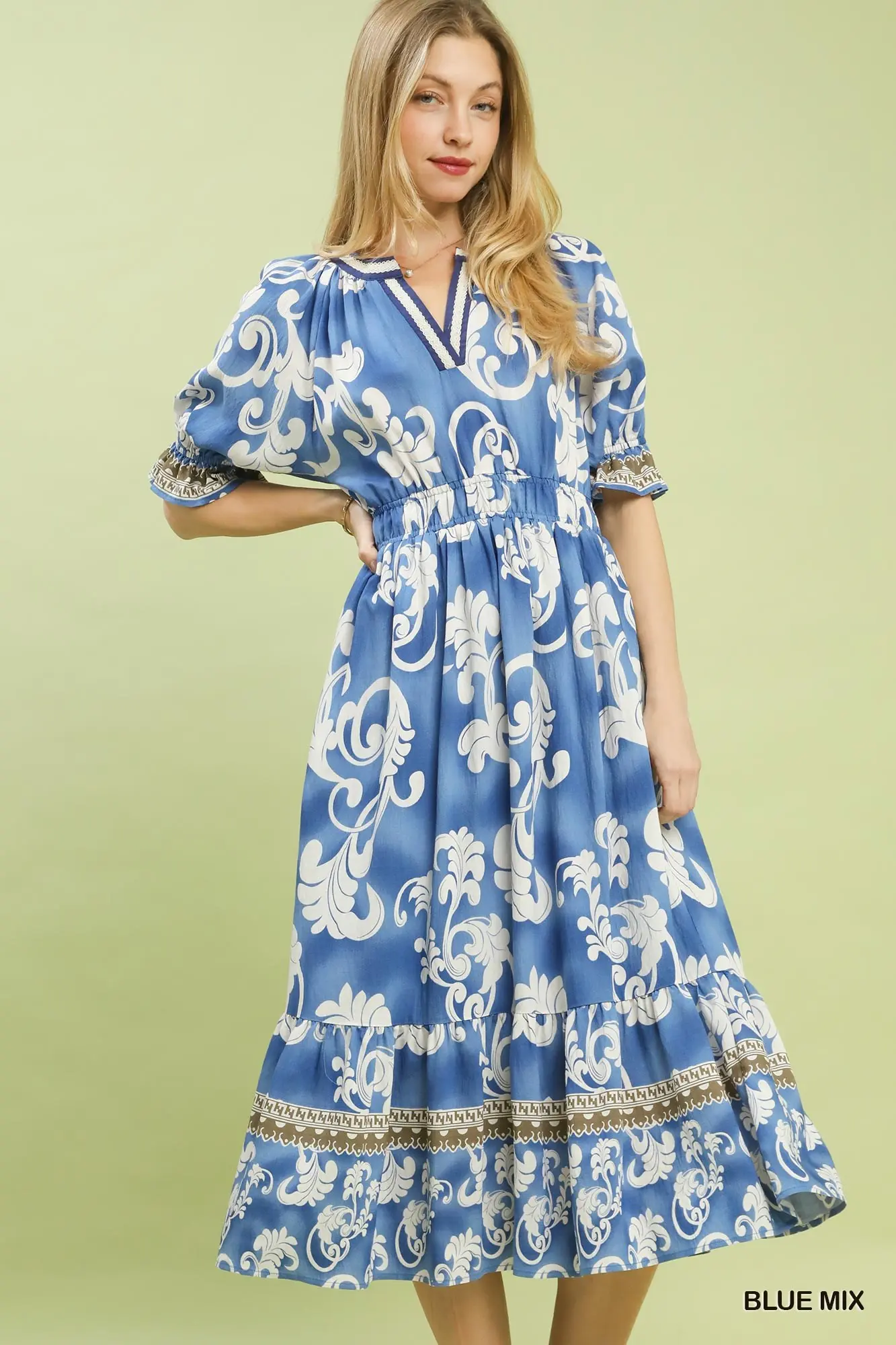 Blue Mix Fiesta Smocked Midi Dress
