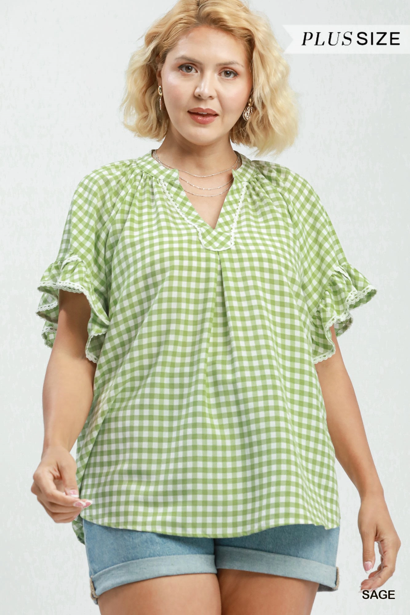 Sage Picnic Pretty Gingham Top