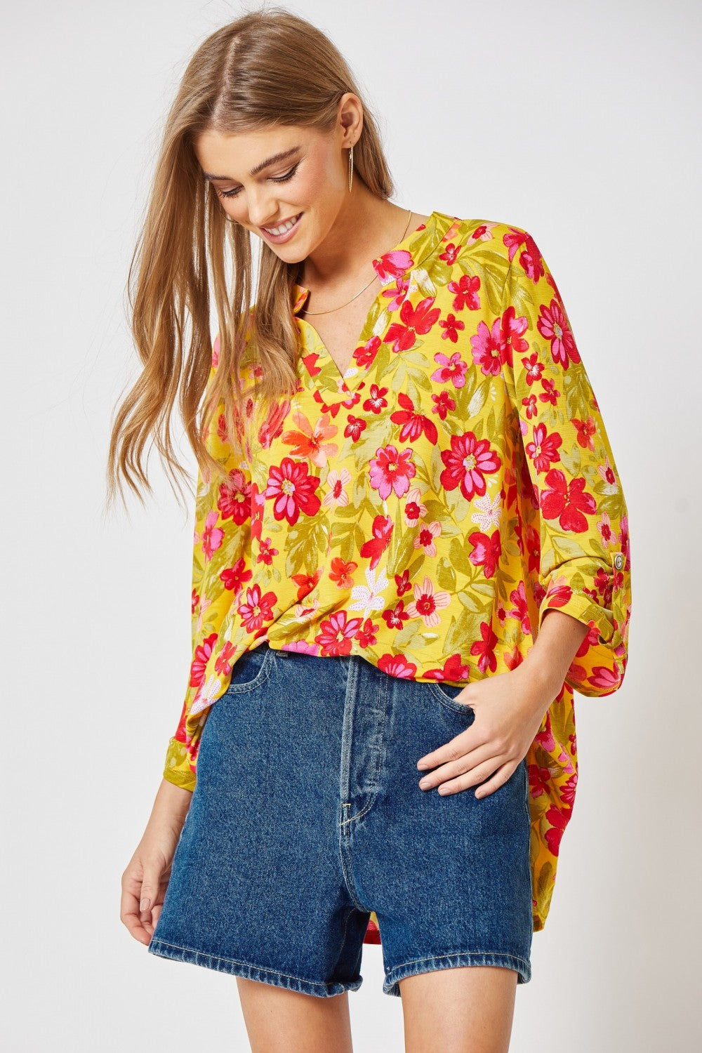 Mustard Multi Floral Lizzy Top