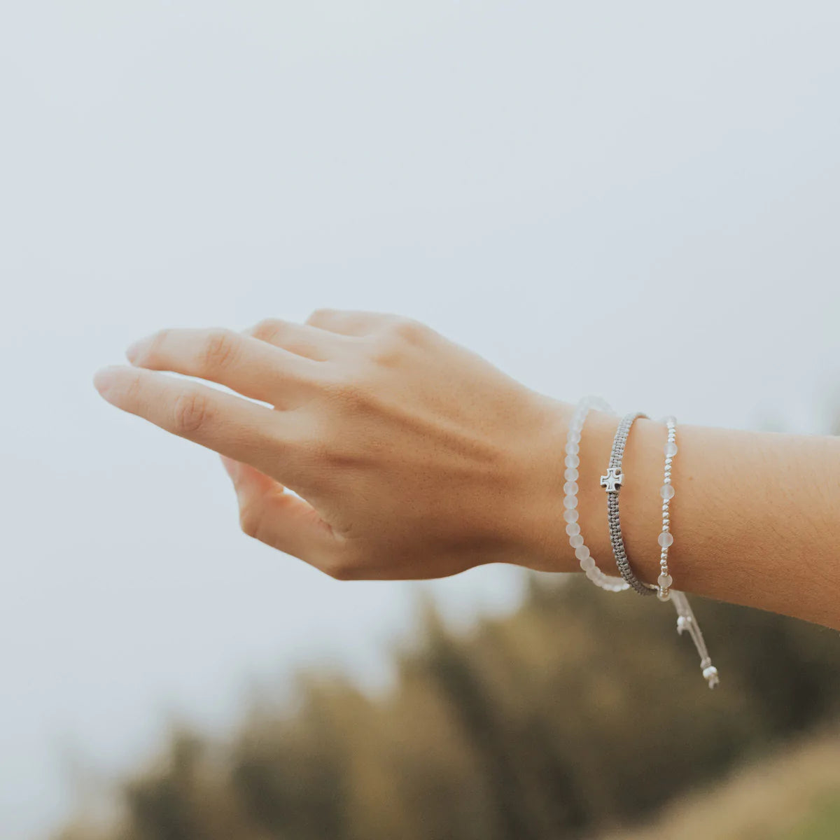 Be Still Prayer Bracelet-Frosted Quartz/Silver