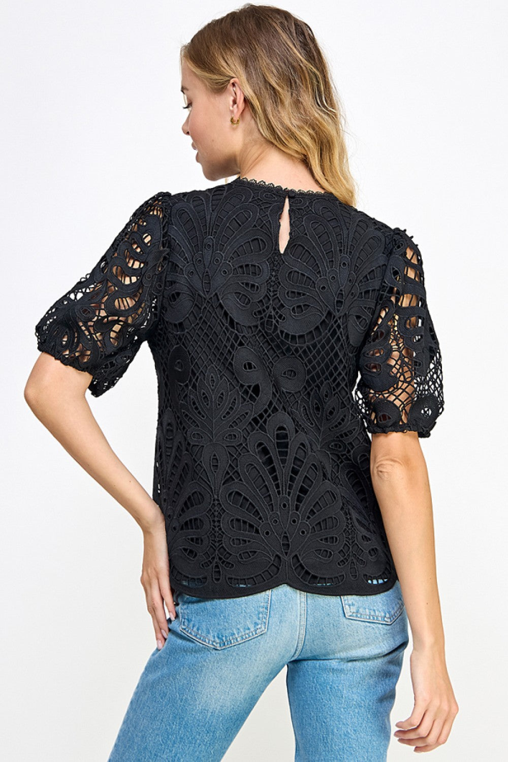 Black Short Sleeve Lace Top