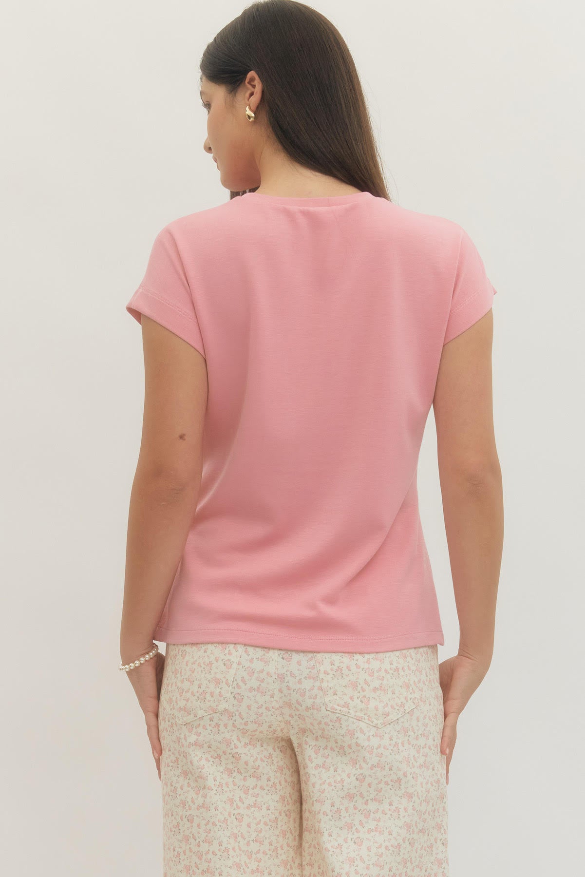 Pink Short Sleeve Side Tie Knit Top