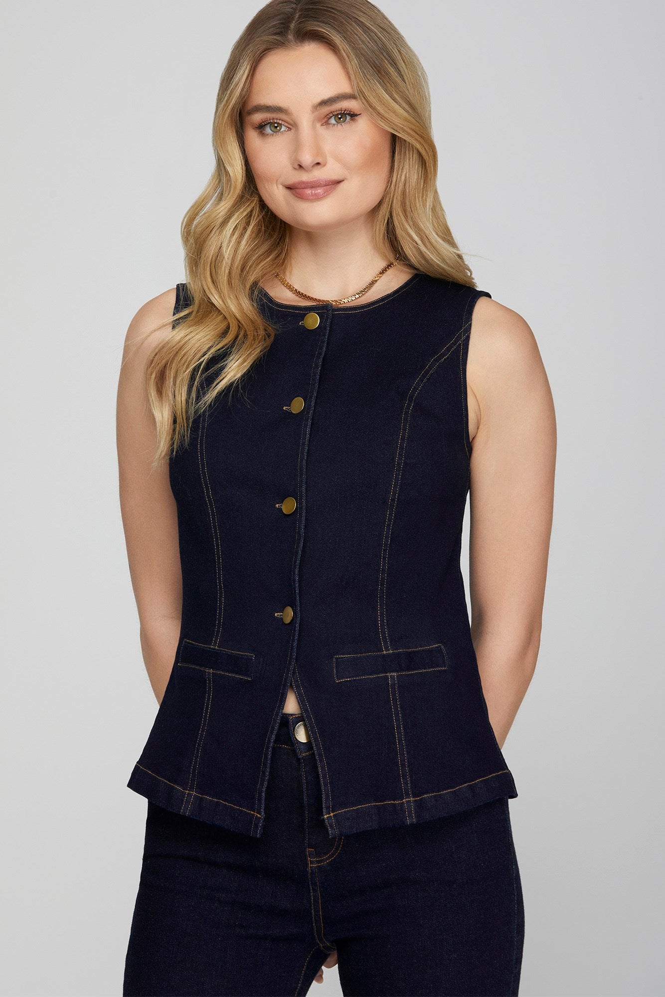 Dark Denim Blazer Vest