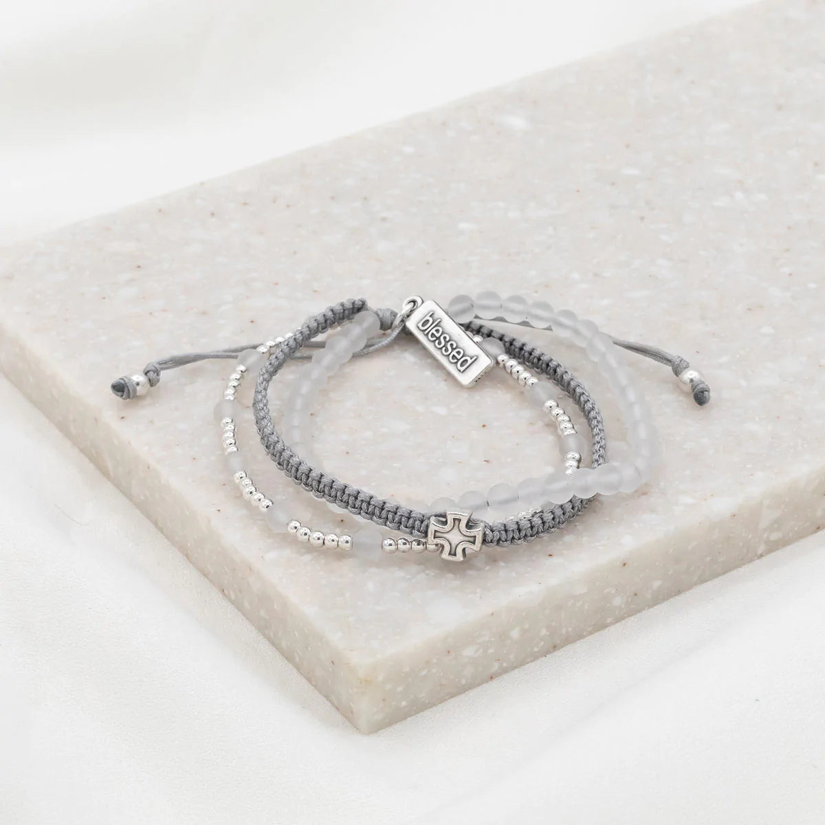 Be Still Prayer Bracelet-Frosted Quartz/Silver