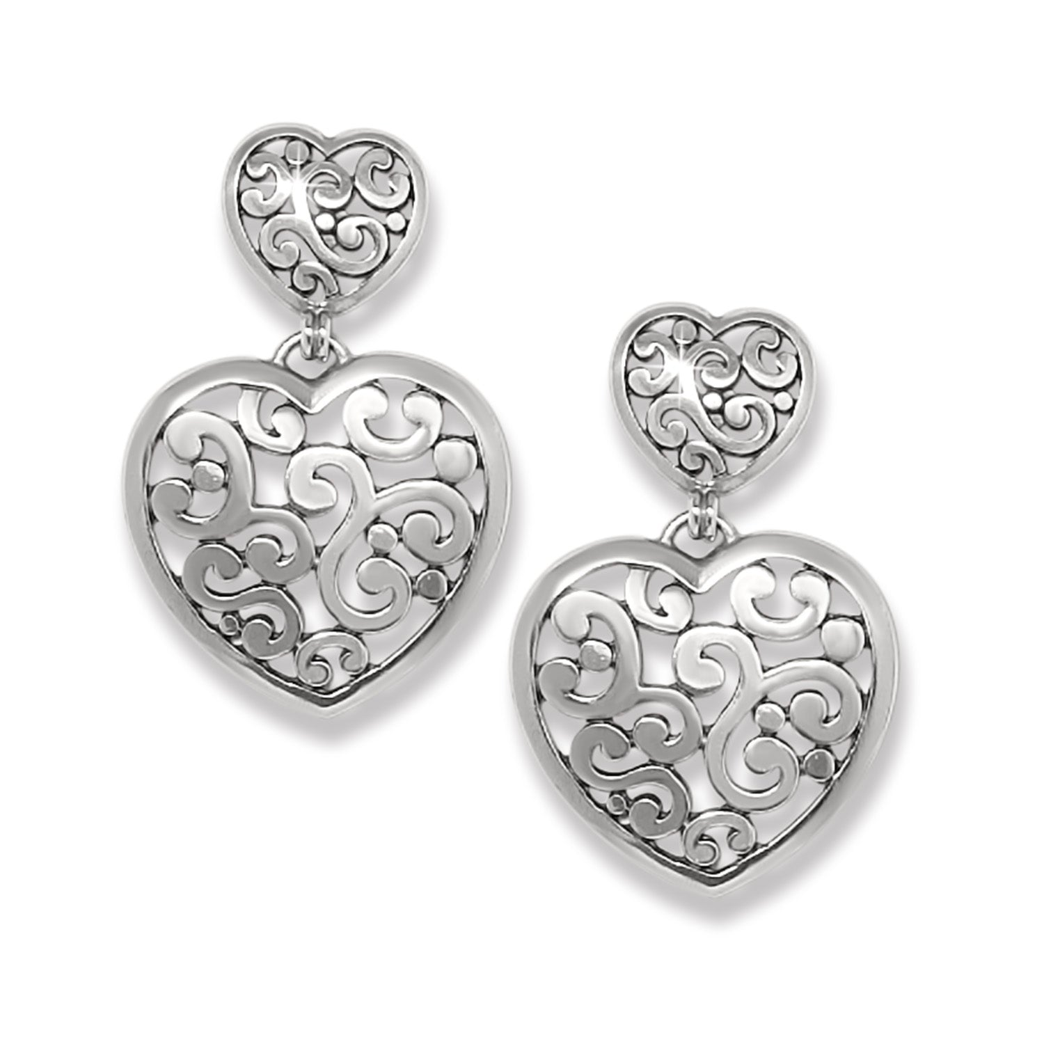 Contempo Double Heart Post Drop Earrings