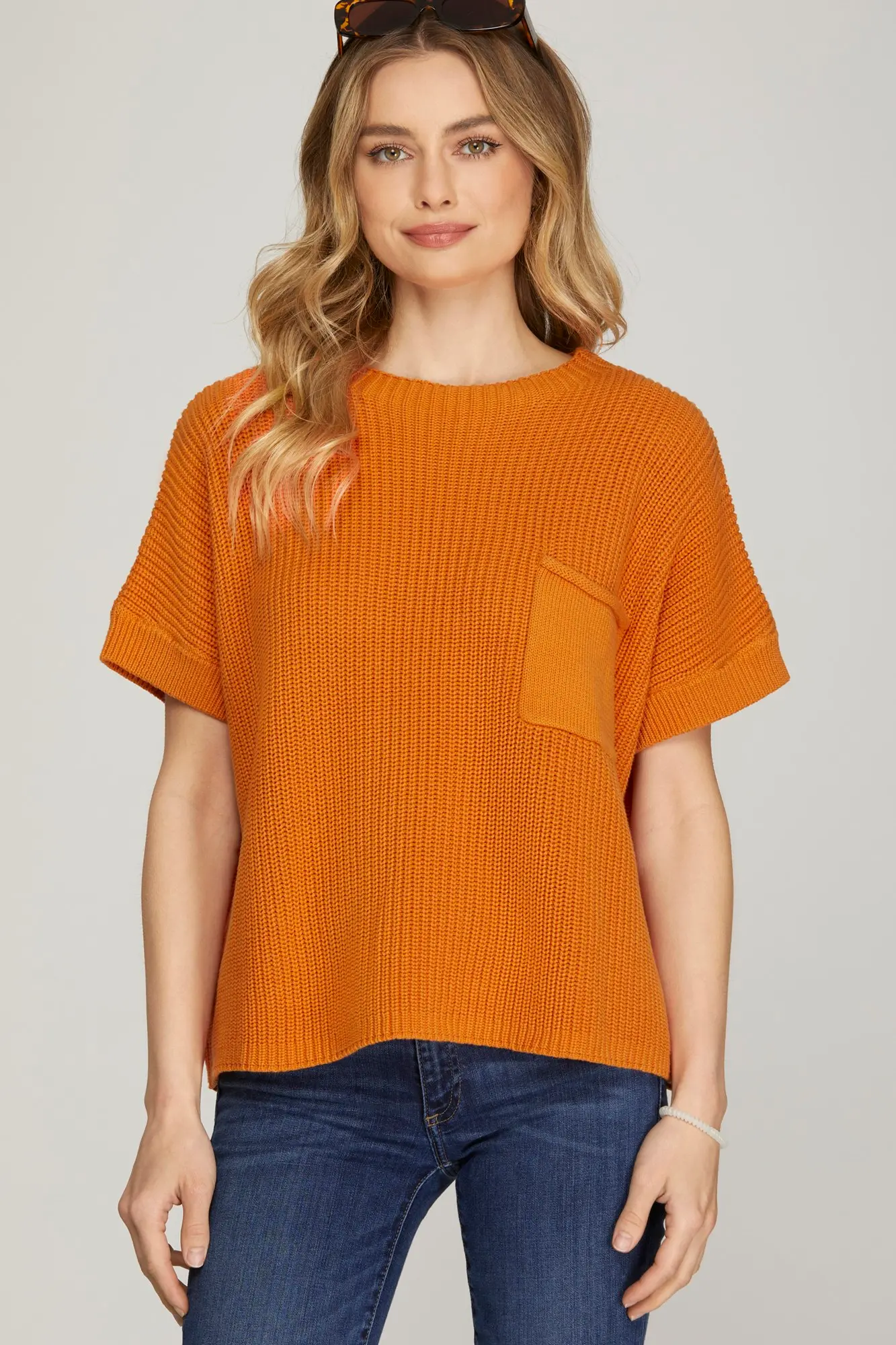 Game Day Orange Short Sleeve Sweater Top