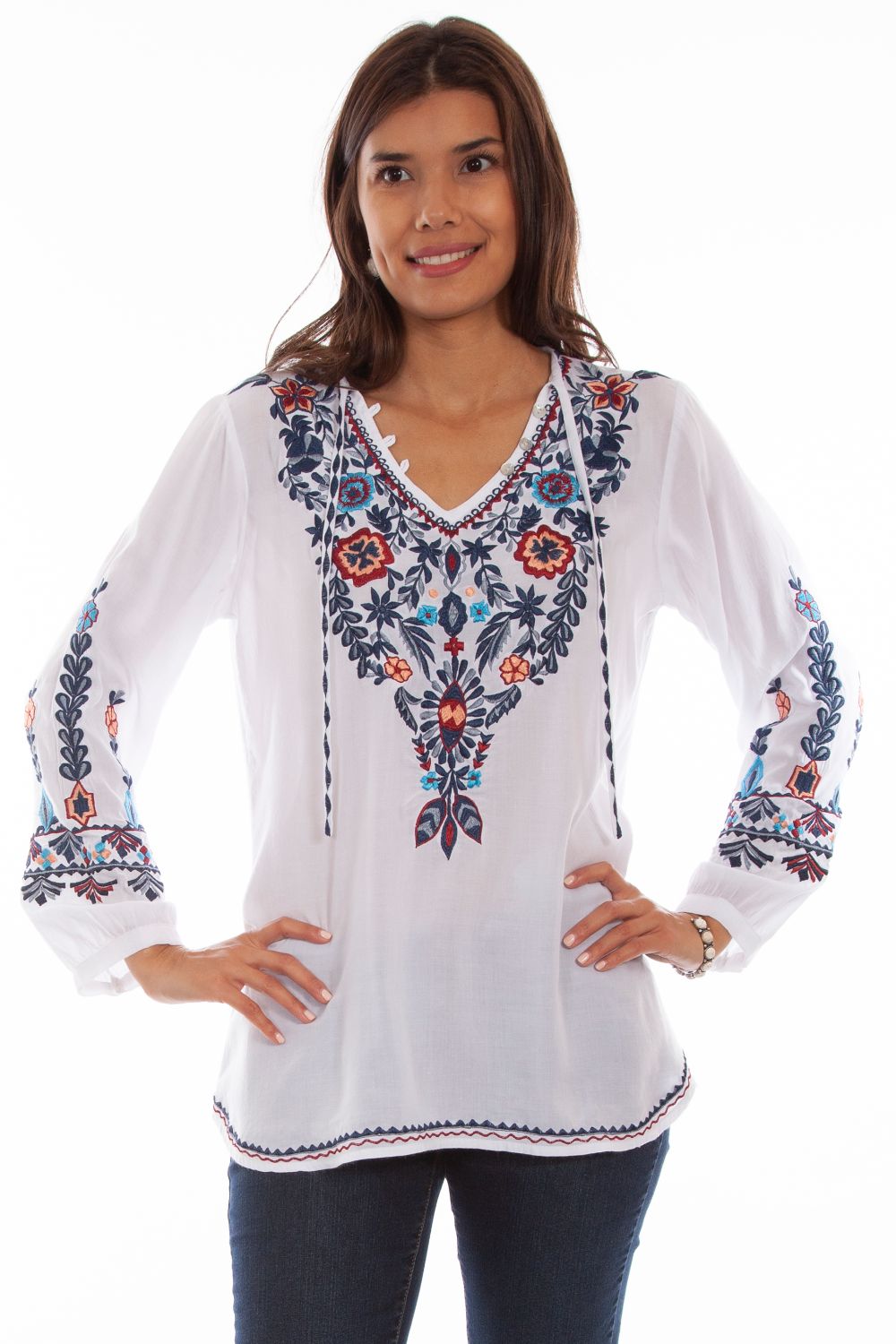 White V-Neck Top w/ Embroidery