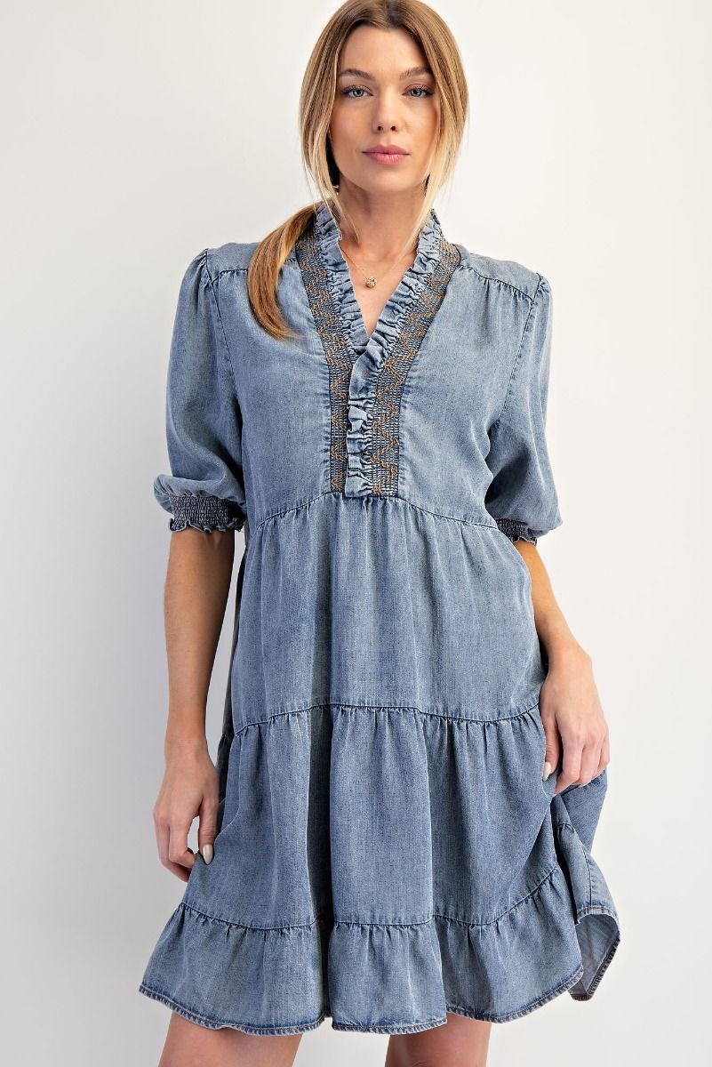 Short Sleeve Washed Denim Dress