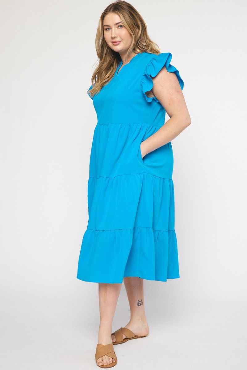 Turquoise  V-Neck Dress