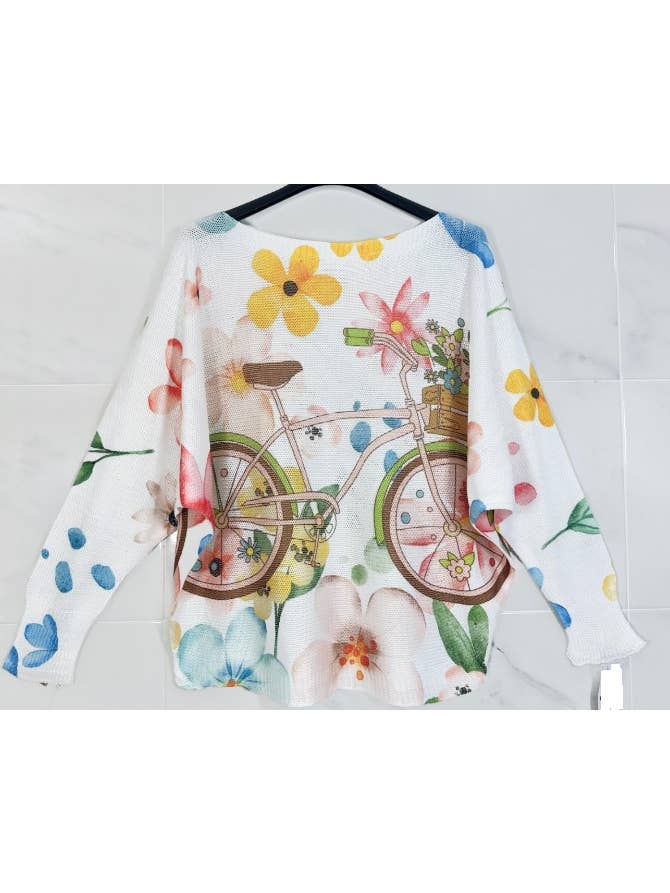 Bicycles & Daisies Knit Printed Sweater