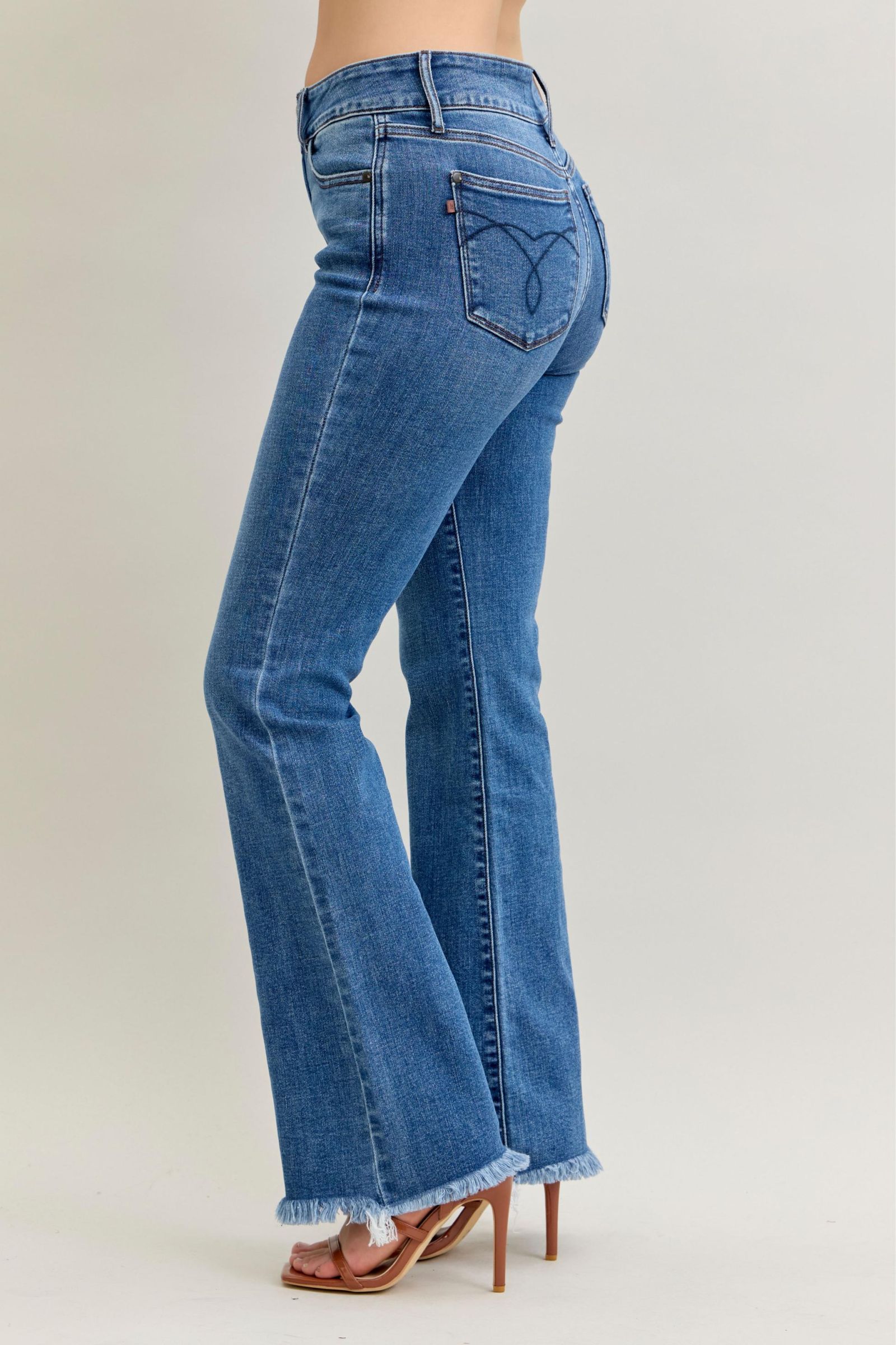 Judy Blue High Waist Bootcut Double Button Fray Hem Jeans