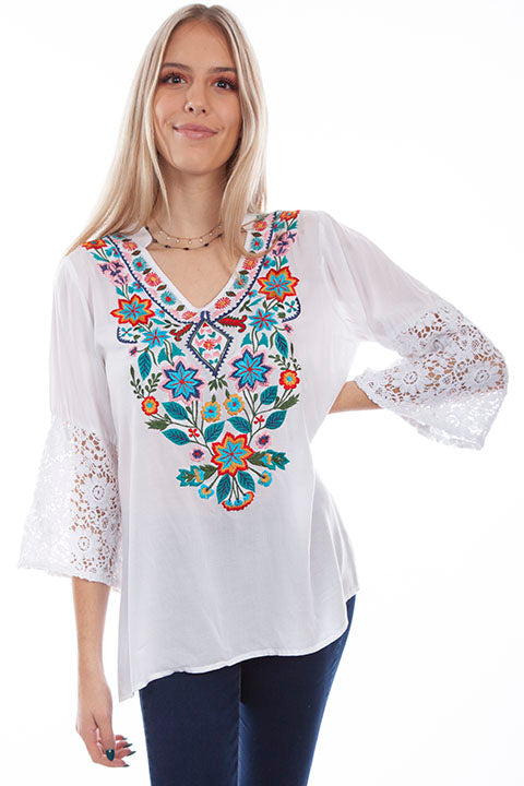 White Top w/ Embroidery & Lace