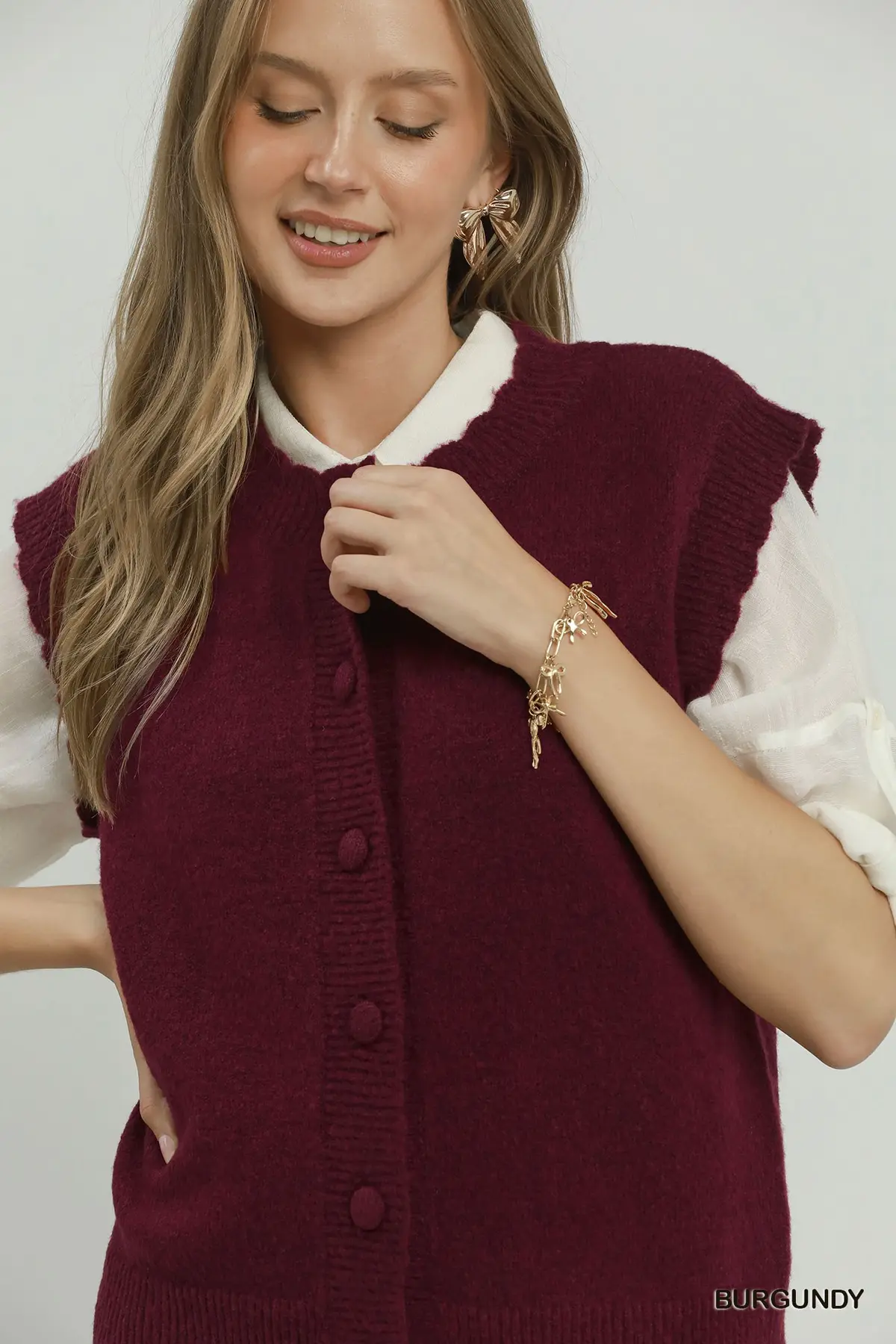 Burgundy Scallop Knit Sweater Vest 🍷