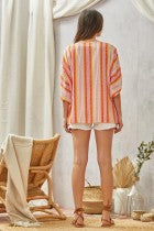 Orange/Pink Striped Poncho Style Embroidered Top