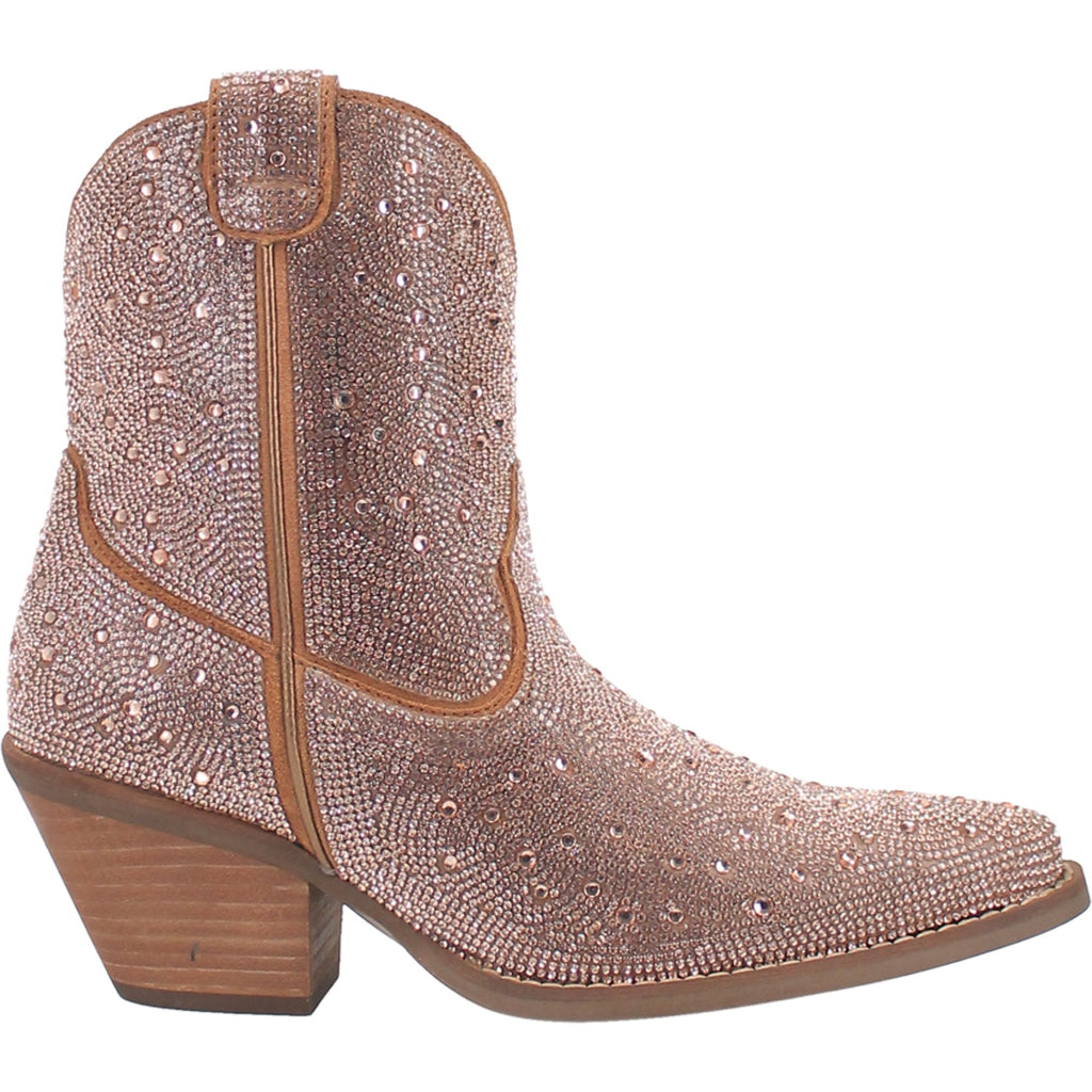 Rose Gold Rhinestone Cowgirl Leather Bootie by Dingo