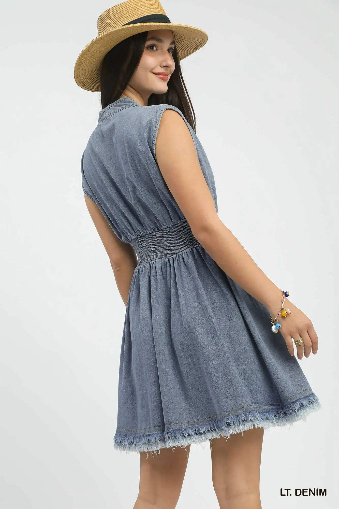 Light Denim Zip-Front Mini Dress