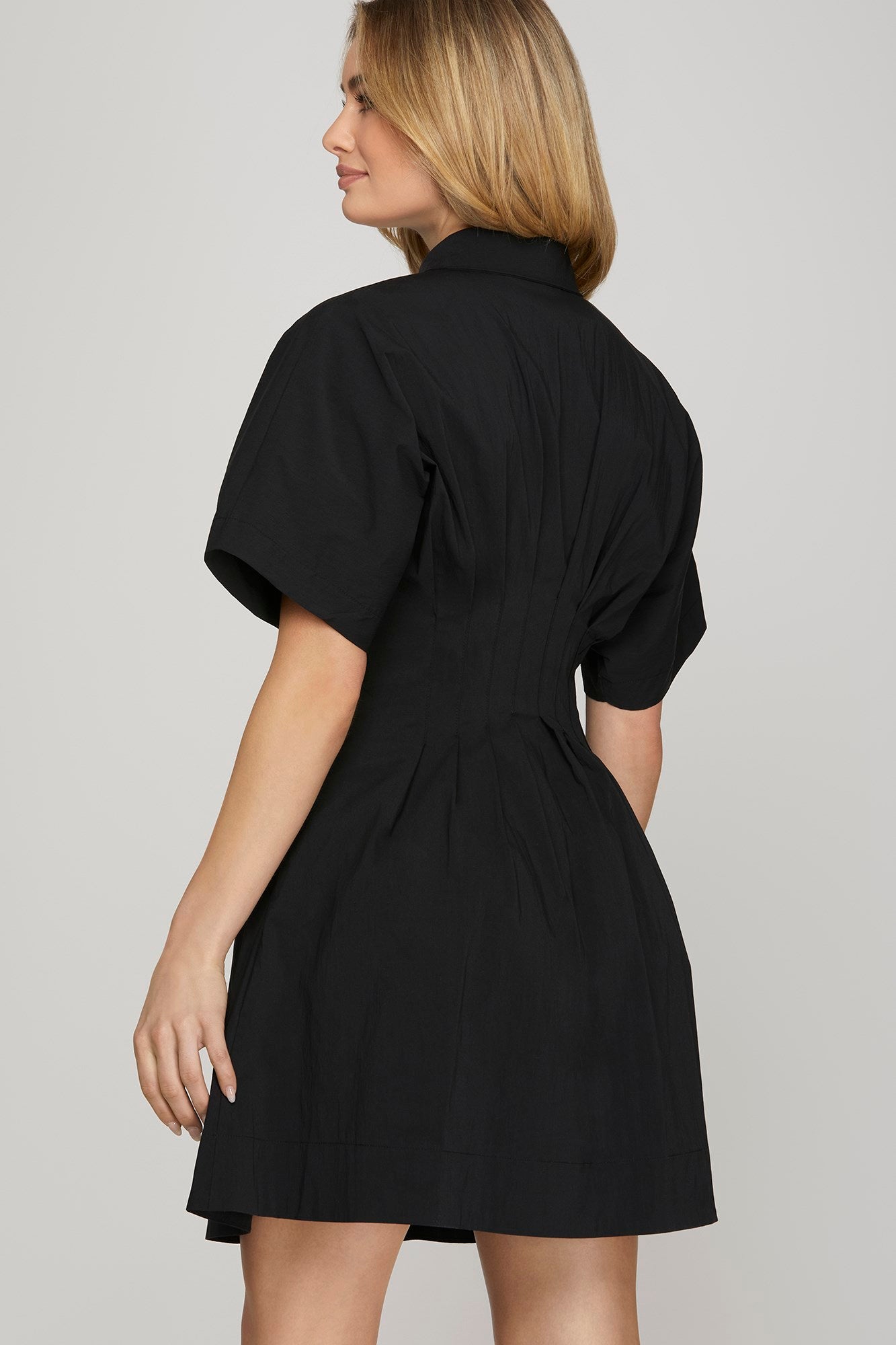 Black Pleated Shirt Mini Dress