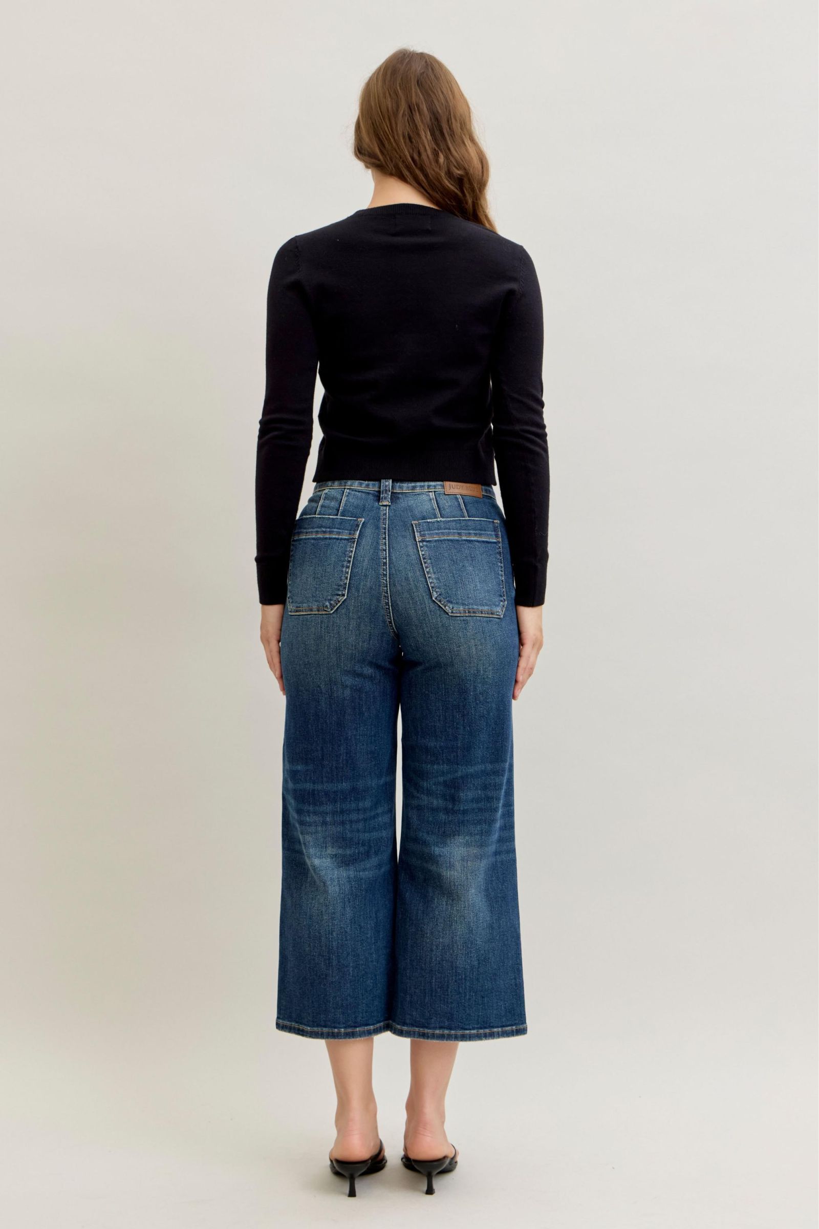 Judy Blue High Waist Wide Crop Utility & Patch Pocket Jeans