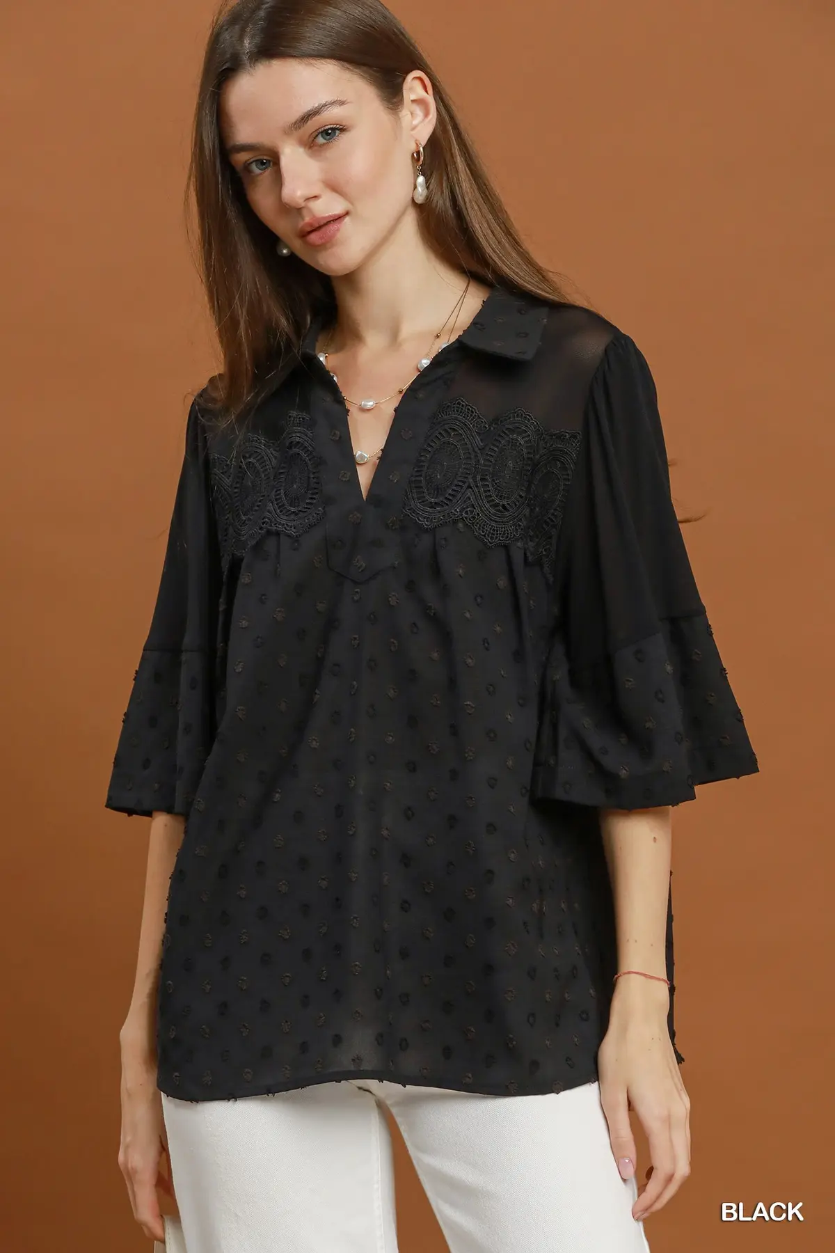 Black Lace Yoke Blouse