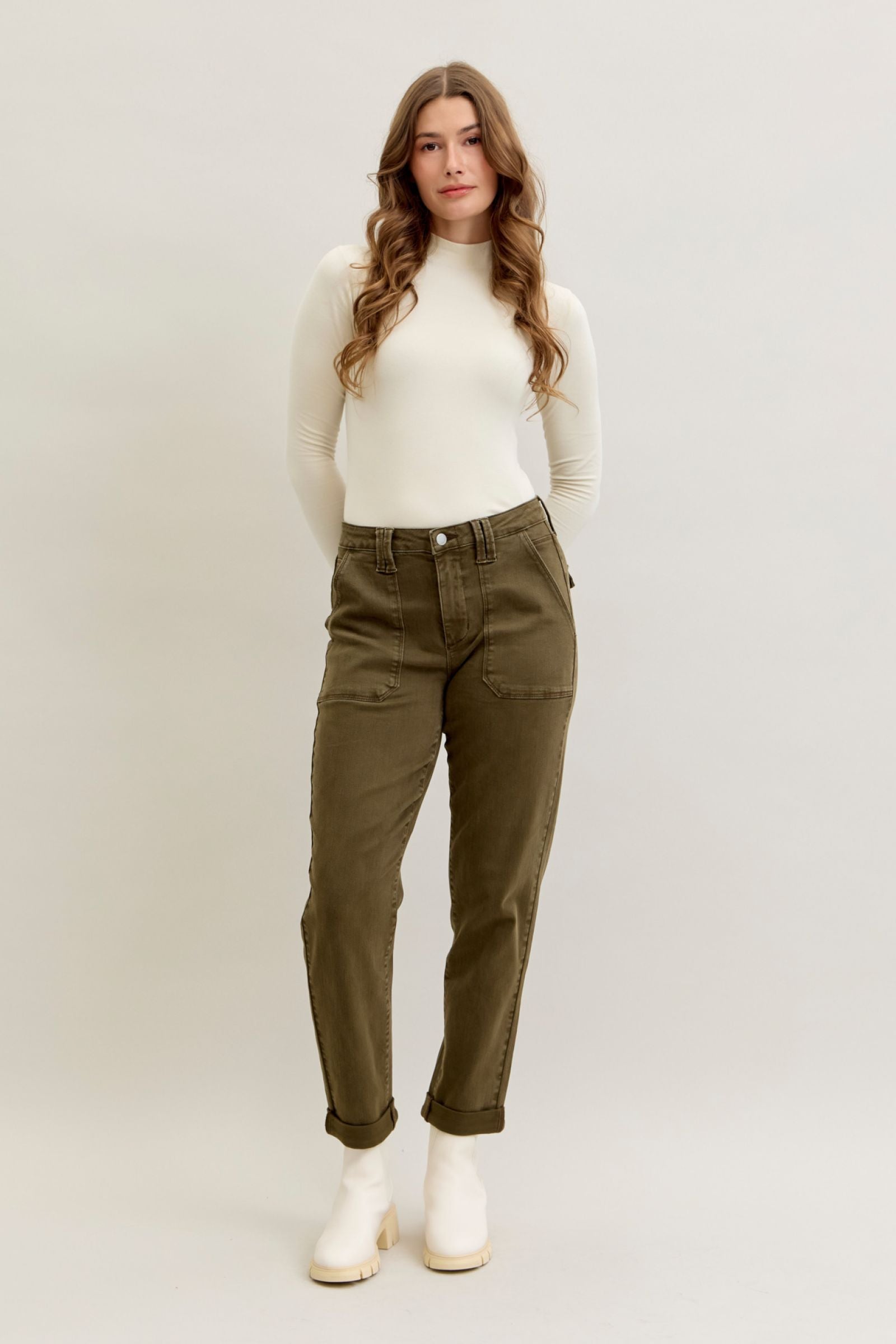 High Waist Dark Forest Garment Dyed Cuffed Jean by Judy Blue