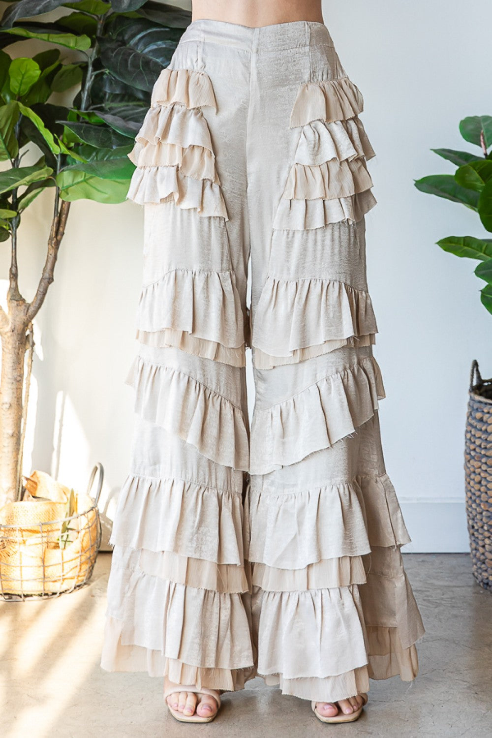 Taupe Ruffle Patch Detail Pants