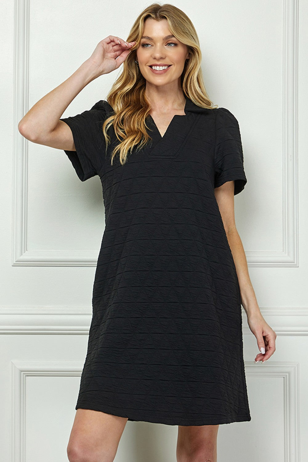 Black Quilted Collared Dress