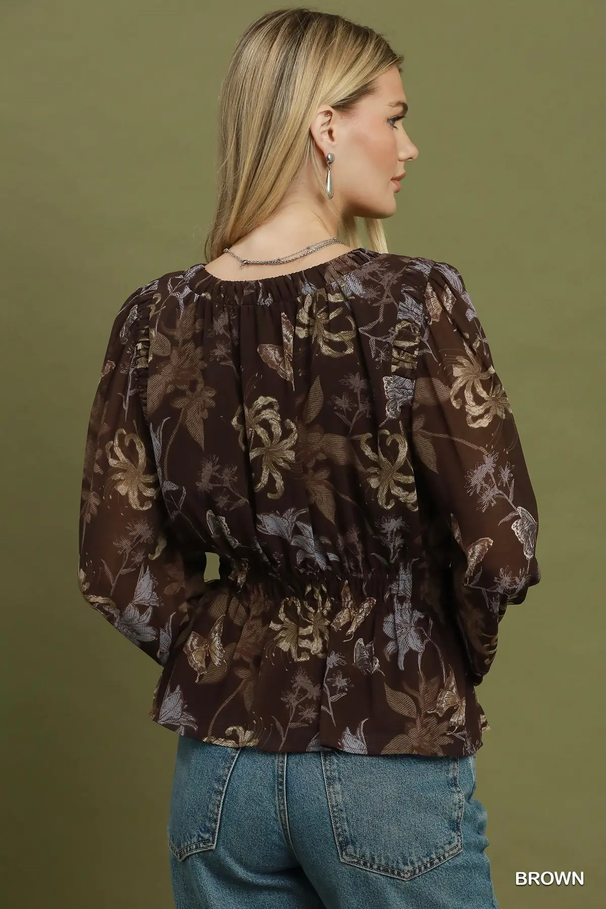 Mocha Butterfly Garden Velvet Blouse 🤎🦋