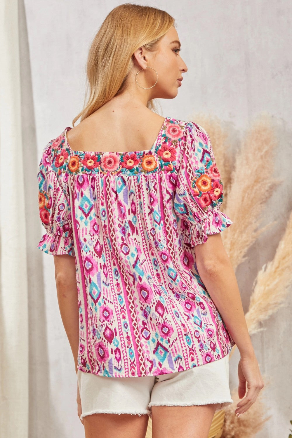 Magenta Mix Aztec Inspired Embroidered Top