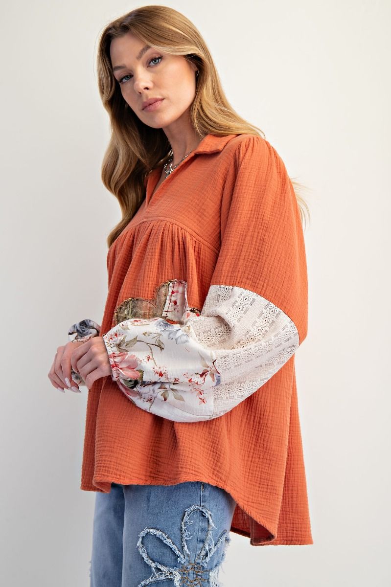 Pumpkin Patchwork Cotton Gauze Tunic