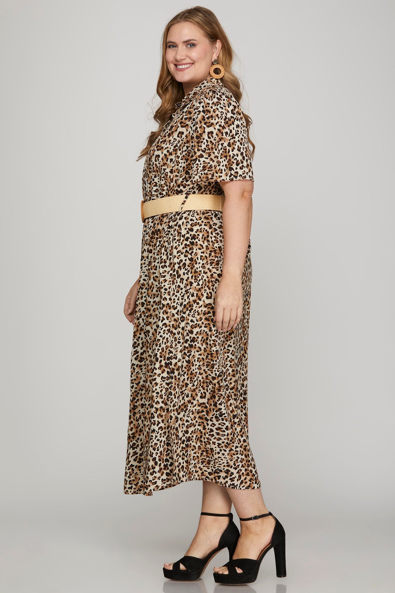 Animal Print Button-Down Midi Dress