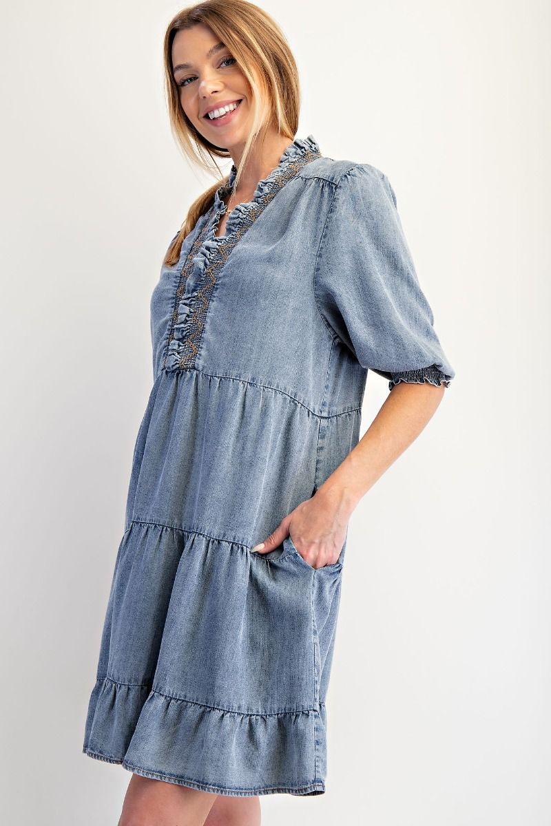 Short Sleeve Washed Denim Dress