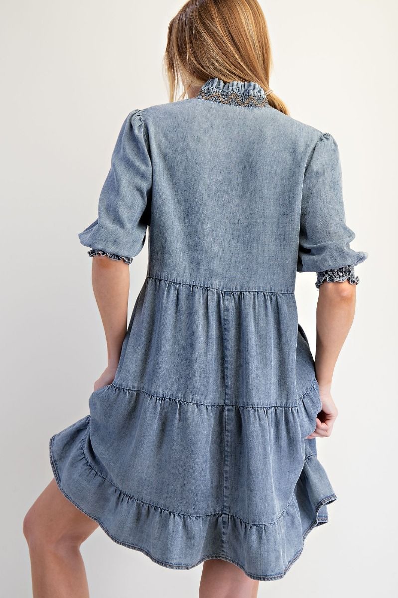 Short Sleeve Washed Denim Dress