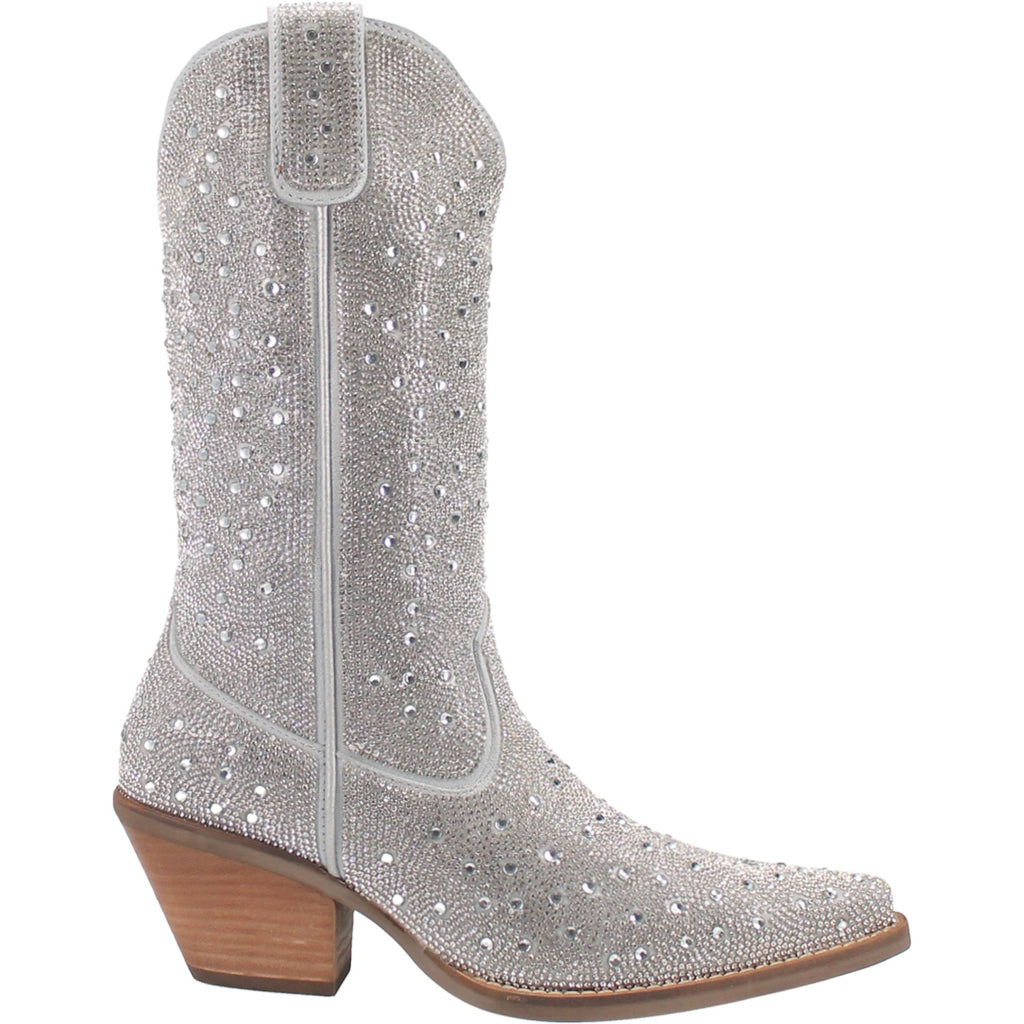 Clear Crystal Silver Dollar Leather Boot