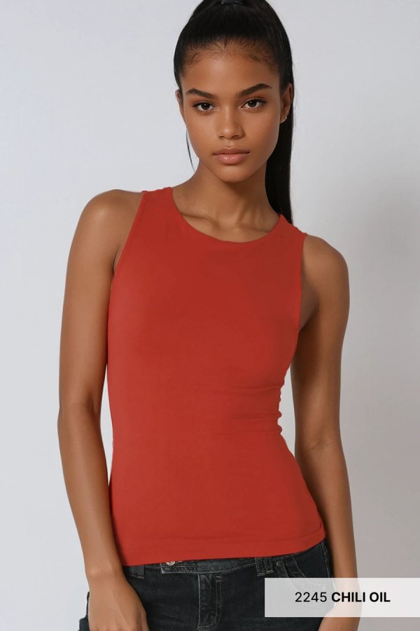 Clean Line Boat Neck Tank- Chili Oil