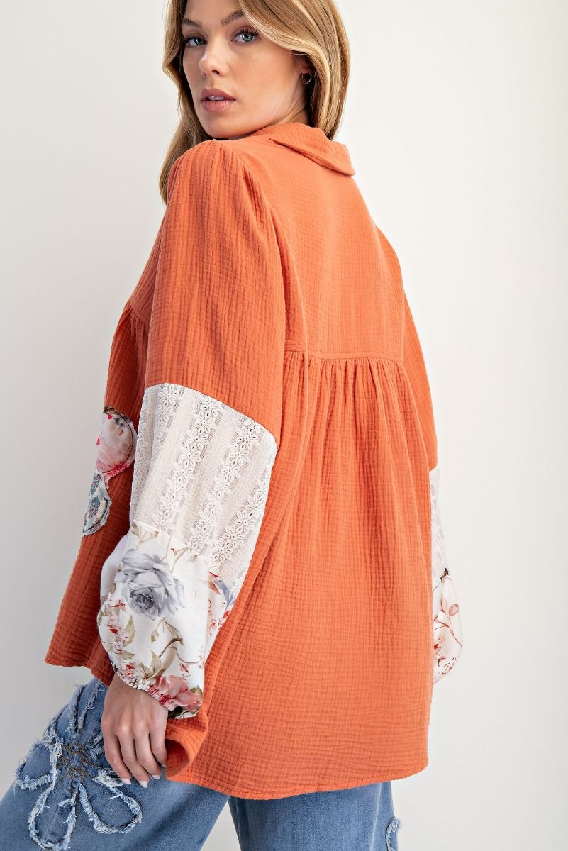 Pumpkin Patchwork Cotton Gauze Tunic