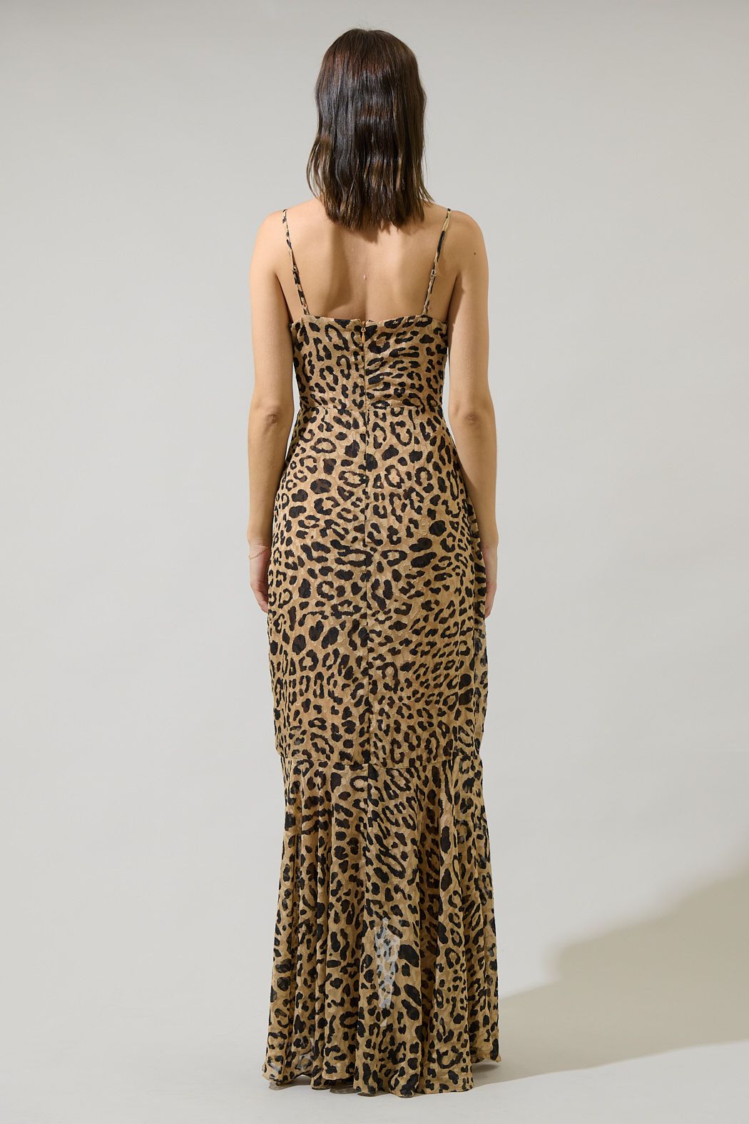 Leopard Print Ruffle Maxi Dress