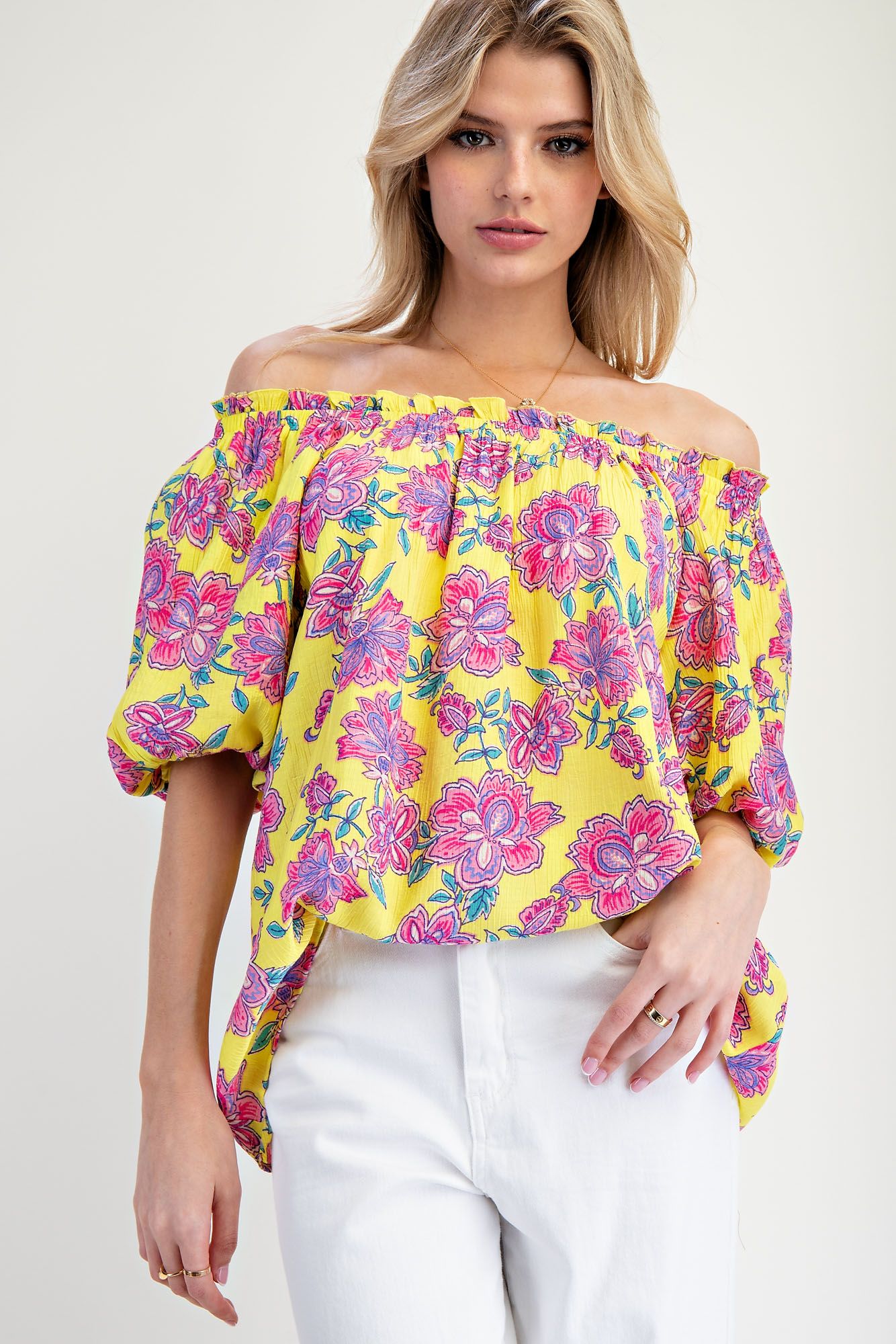 Lemon Floral Peasant Blouse